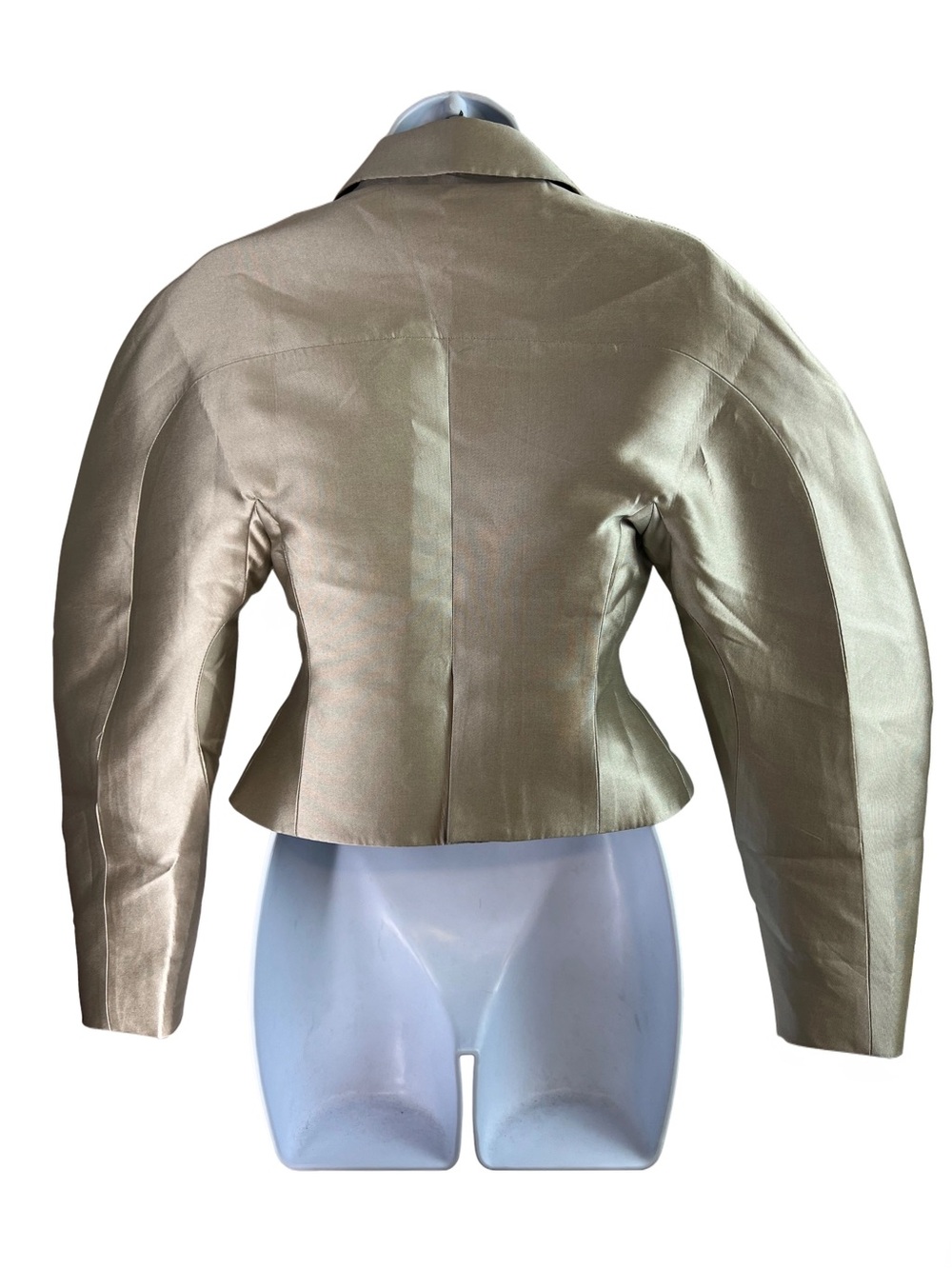 Wingfree Sculpted Silhouette Tailored Cropped Blazer Champagne Satin Jacket M - Picture 4 of 6